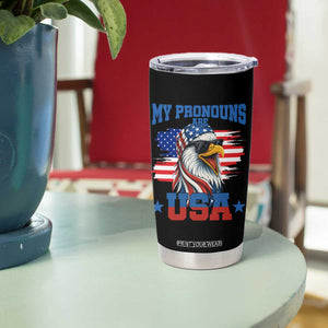 My Pronouns Are USA Tumbler Cup Bold Patriotic Eagle with American Flag Bandana Mullet TS02 Print Your Wear
