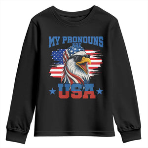 My Pronouns Are USA Youth Sweatshirt Bold Patriotic Eagle with American Flag Bandana Mullet TS02 Black Print Your Wear