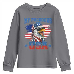 My Pronouns Are USA Youth Sweatshirt Bold Patriotic Eagle with American Flag Bandana Mullet TS02 Charcoal Print Your Wear