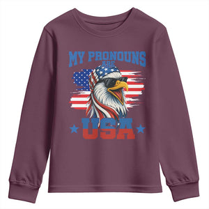My Pronouns Are USA Youth Sweatshirt Bold Patriotic Eagle with American Flag Bandana Mullet TS02 Maroon Print Your Wear