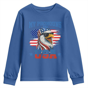 My Pronouns Are USA Youth Sweatshirt Bold Patriotic Eagle with American Flag Bandana Mullet TS02 Royal Blue Print Your Wear