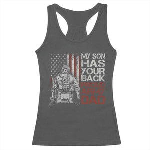 My Son Has Your Back Proud Army Dad Racerback Tank Top Military Father TS11 Dark Heather Print Your Wear
