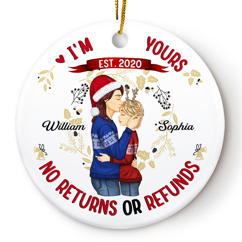 Personalized Jeep Christmas Ornaments Im Yours No Returns Or Refunds Couples Circle Ceramic CTM Ornament Custom - Printyourwear