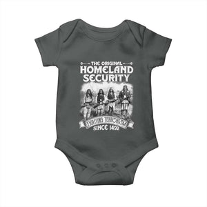 Native American Baby Onesie Original Homeland Security TS09 Dark Heather Print Your Wear