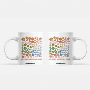 Neurodiversity Boho Floral Coffee Mug Celebrate Minds of All Kinds Autism ADHD ASD TS02 White Print Your Wear