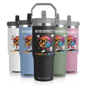 Neurodiversity Brain Flip Straw Tumbler Celebrate The Spectrum Autism Acceptance ASD ADHD TS02 Print Your Wear