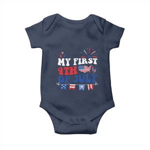 Newborn My First 4th of July Baby Onesie Groovy Baby Infant Neutral Outfits Stars Stripe TS10 Navy Print Your Wear