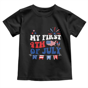 Newborn My First 4th of July Toddler T Shirt Groovy Baby Infant Neutral Outfits Stars Stripe TS10 Black Print Your Wear