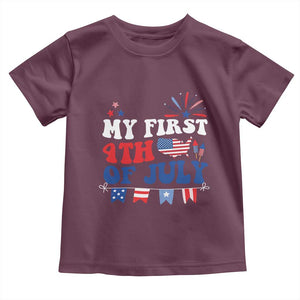 Newborn My First 4th of July Toddler T Shirt Groovy Baby Infant Neutral Outfits Stars Stripe TS10 Maroon Print Your Wear