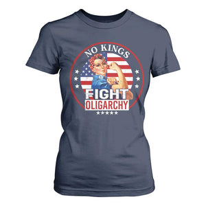 No Kings Fight Oligarchy T Shirt For Women Woman's Girl Vintage America Flag TS11 Navy Print Your Wear