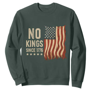 No Kings Since 1776 Sweatshirt Patriotic 4th Of July Distressed American Flag TS02 Dark Forest Green Print Your Wear
