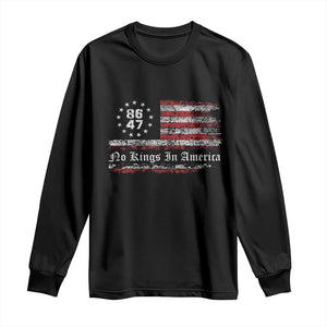 No Kings in America Long Sleeve Shirt 86 47 US Flag Impeach 47 TS10 Black Print Your Wear