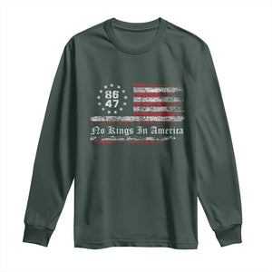 No Kings in America Long Sleeve Shirt 86 47 US Flag Impeach 47 TS10 Dark Forest Green Print Your Wear