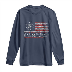 No Kings in America Long Sleeve Shirt 86 47 US Flag Impeach 47 TS10 Navy Print Your Wear