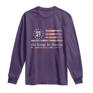 No Kings in America Long Sleeve Shirt 86 47 US Flag Impeach 47 TS10 Purple Print Your Wear