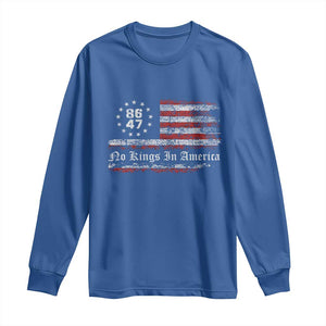No Kings in America Long Sleeve Shirt 86 47 US Flag Impeach 47 TS10 Royal Blue Print Your Wear