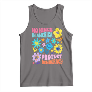 No Kings in America Protect Democracy Tank Top Colorful Flowers Patriotic Feminists TS02 Deep Heather Print Your Wear