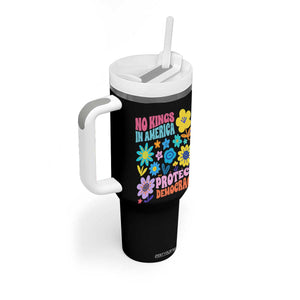 No Kings in America Protect Democracy Tumbler With Handle Colorful Flowers Patriotic Feminists TS02 Print Your Wear