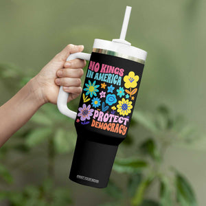 No Kings in America Protect Democracy Tumbler With Handle Colorful Flowers Patriotic Feminists TS02 Print Your Wear