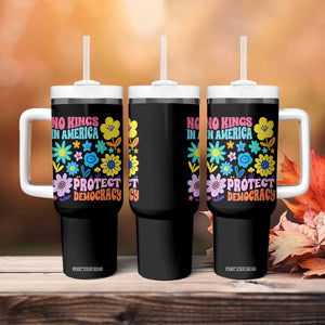 No Kings in America Protect Democracy Tumbler With Handle Colorful Flowers Patriotic Feminists TS02 Print Your Wear