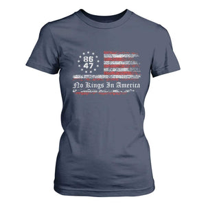 No Kings in America T Shirt For Women 86 47 US Flag Impeach 47 TS10 Navy Print Your Wear