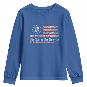 No Kings in America Youth Sweatshirt 86 47 US Flag Impeach 47 TS10 Royal Blue Print Your Wear