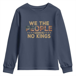 No Kings in USA Youth Sweatshirt Vintage Old American Flag We The People TS10 Navy Print Your Wear
