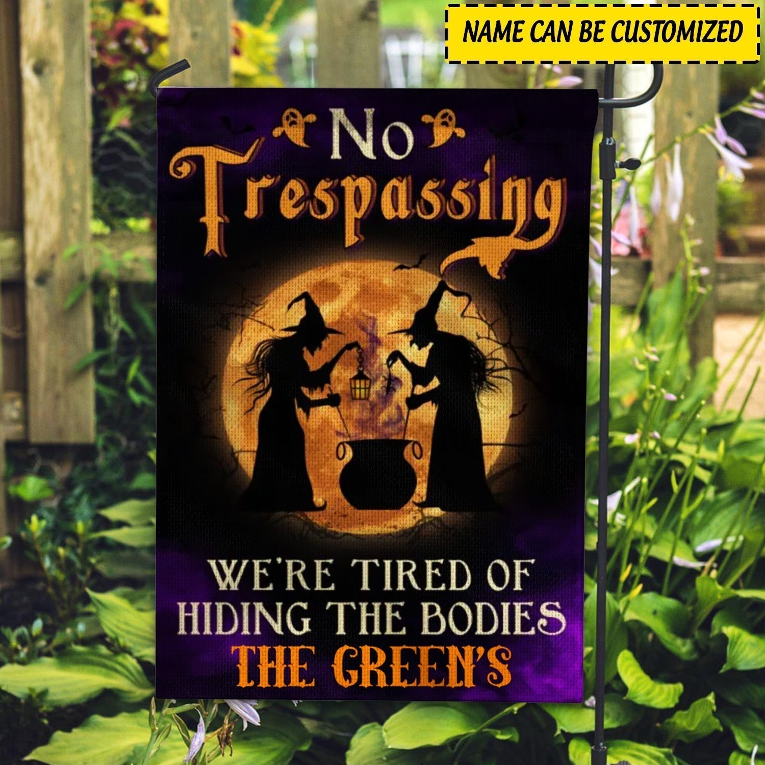Halloween Flag Personalized Witch Wizard No Trespassing Hiding The Bodies Flag CTM One Size Custom - Printyourwear