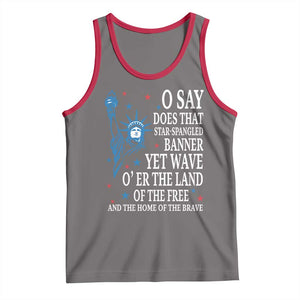 O Say Does That Star Spangled Banner Tank Top Patriotic American National Anthem Statue of Liberty TS11 Deep Heather Red Print Your Wear