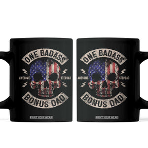 One Badass Bonus Dad Coffee Mug Vintage Step Dad American Flag Fathers Day TS10 Black Print Your Wear