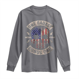 One Badass Bonus Dad Long Sleeve Shirt Vintage Step Dad American Flag Fathers Day TS10 Charcoal Print Your Wear