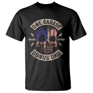 One Badass Bonus Dad T Shirt Vintage Step Dad American Flag Fathers Day TS10 Black Print Your Wear