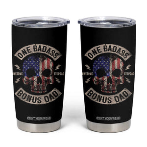One Badass Bonus Dad Tumbler Cup Vintage Step Dad American Flag Fathers Day TS10 Black Print Your Wear