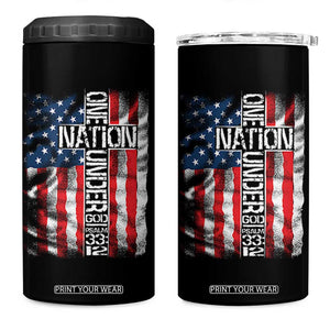One Nation Under God 4 in 1 Can Cooler Tumbler 4th Of July Patriotic Christian Vintage Cross American Flag TS11 One Size: 16 oz Black Print Your Wear
