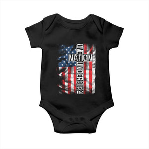 One Nation Under God Baby Onesie 4th Of July Patriotic Christian Vintage Cross American Flag TS11 Black Print Your Wear