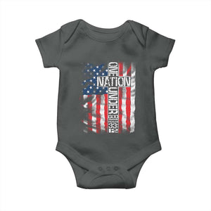 One Nation Under God Baby Onesie 4th Of July Patriotic Christian Vintage Cross American Flag TS11 Dark Heather Print Your Wear