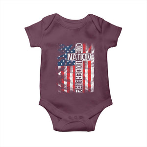 One Nation Under God Baby Onesie 4th Of July Patriotic Christian Vintage Cross American Flag TS11 Maroon Print Your Wear
