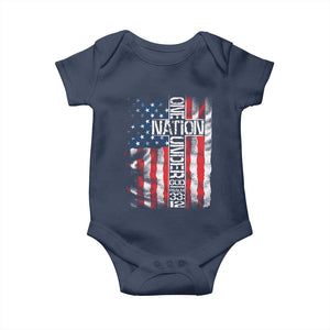 One Nation Under God Baby Onesie 4th Of July Patriotic Christian Vintage Cross American Flag TS11 Navy Print Your Wear