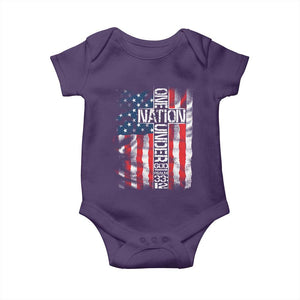 One Nation Under God Baby Onesie 4th Of July Patriotic Christian Vintage Cross American Flag TS11 Purple Print Your Wear