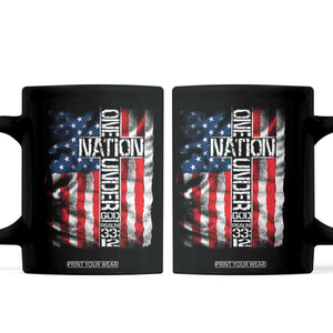 One Nation Under God Coffee Mug 4th Of July Patriotic Christian Vintage Cross American Flag TS11 Black Print Your Wear