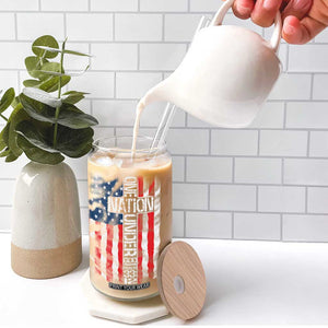 One Nation Under God Glass Can 4th Of July Patriotic Christian Vintage Cross American Flag TS11 Print Your Wear