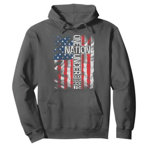 One Nation Under God Hoodie 4th Of July Patriotic Christian Vintage Cross American Flag TS11 Dark Heather Print Your Wear