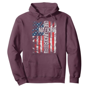 One Nation Under God Hoodie 4th Of July Patriotic Christian Vintage Cross American Flag TS11 Maroon Print Your Wear