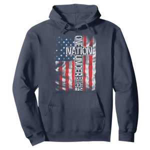 One Nation Under God Hoodie 4th Of July Patriotic Christian Vintage Cross American Flag TS11 Navy Print Your Wear