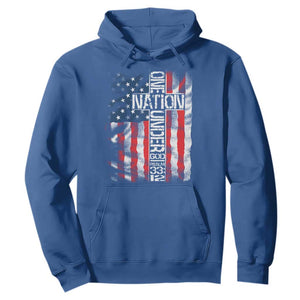 One Nation Under God Hoodie 4th Of July Patriotic Christian Vintage Cross American Flag TS11 Royal Blue Print Your Wear