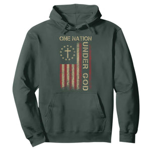 One Nation Under God Hoodie American Flag 4th Of July Patriotic Christian TS10 Dark Forest Green Print Your Wear