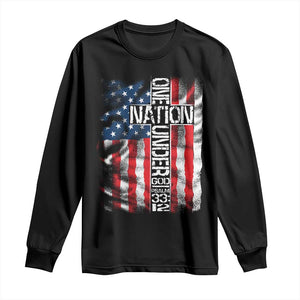 One Nation Under God Long Sleeve Shirt 4th Of July Patriotic Christian Vintage Cross American Flag TS11 Black Print Your Wear