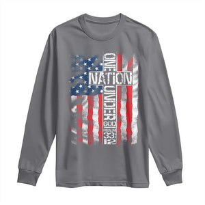 One Nation Under God Long Sleeve Shirt 4th Of July Patriotic Christian Vintage Cross American Flag TS11 Charcoal Print Your Wear