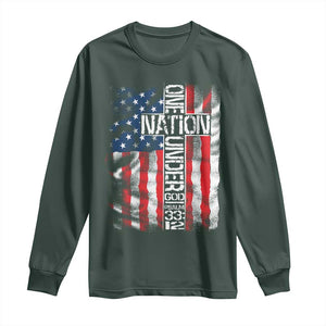 One Nation Under God Long Sleeve Shirt 4th Of July Patriotic Christian Vintage Cross American Flag TS11 Dark Forest Green Print Your Wear