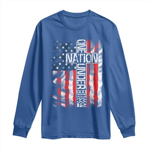 One Nation Under God Long Sleeve Shirt 4th Of July Patriotic Christian Vintage Cross American Flag TS11 Royal Blue Print Your Wear